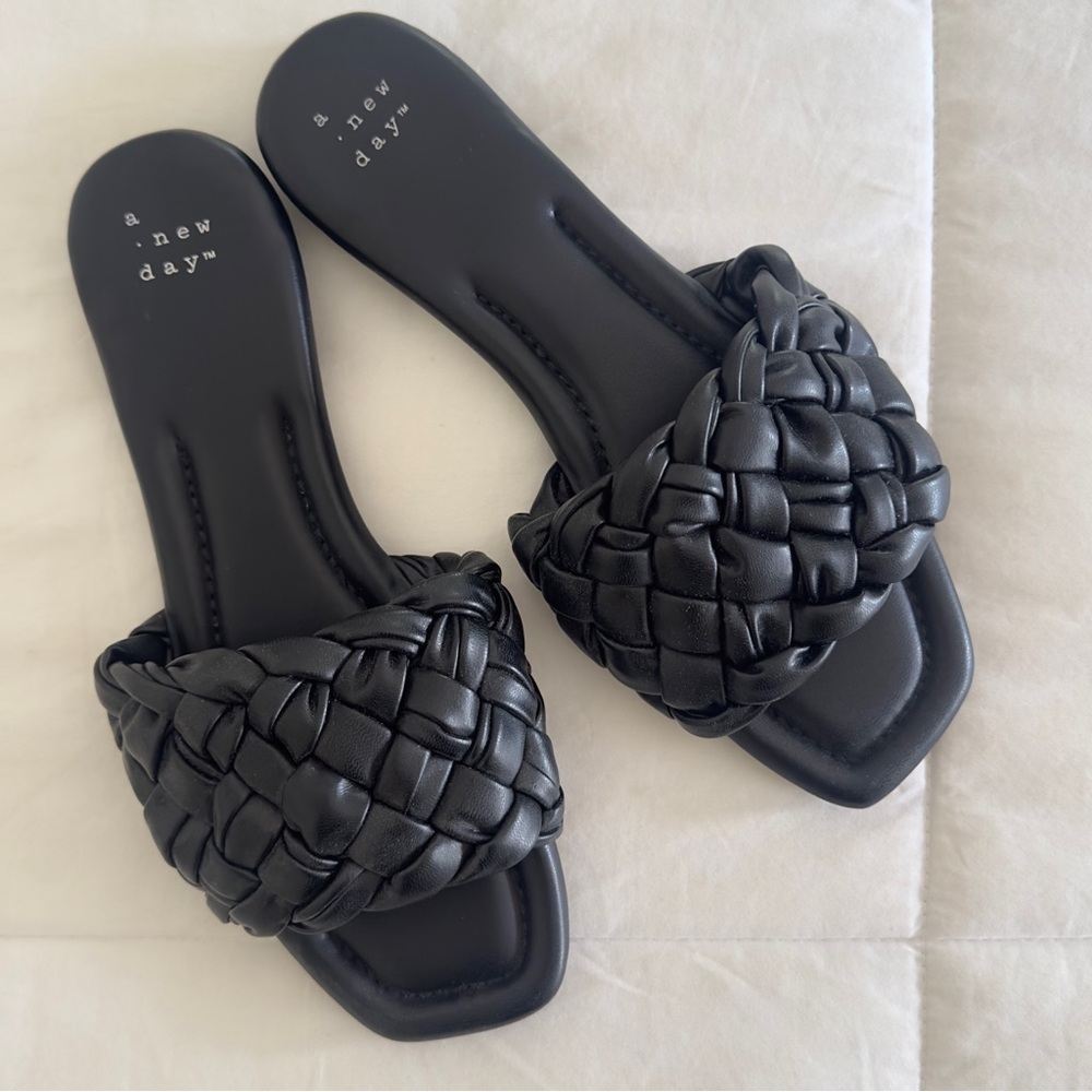 A New Day Black Braided Flat Sandals - BRAND NEW